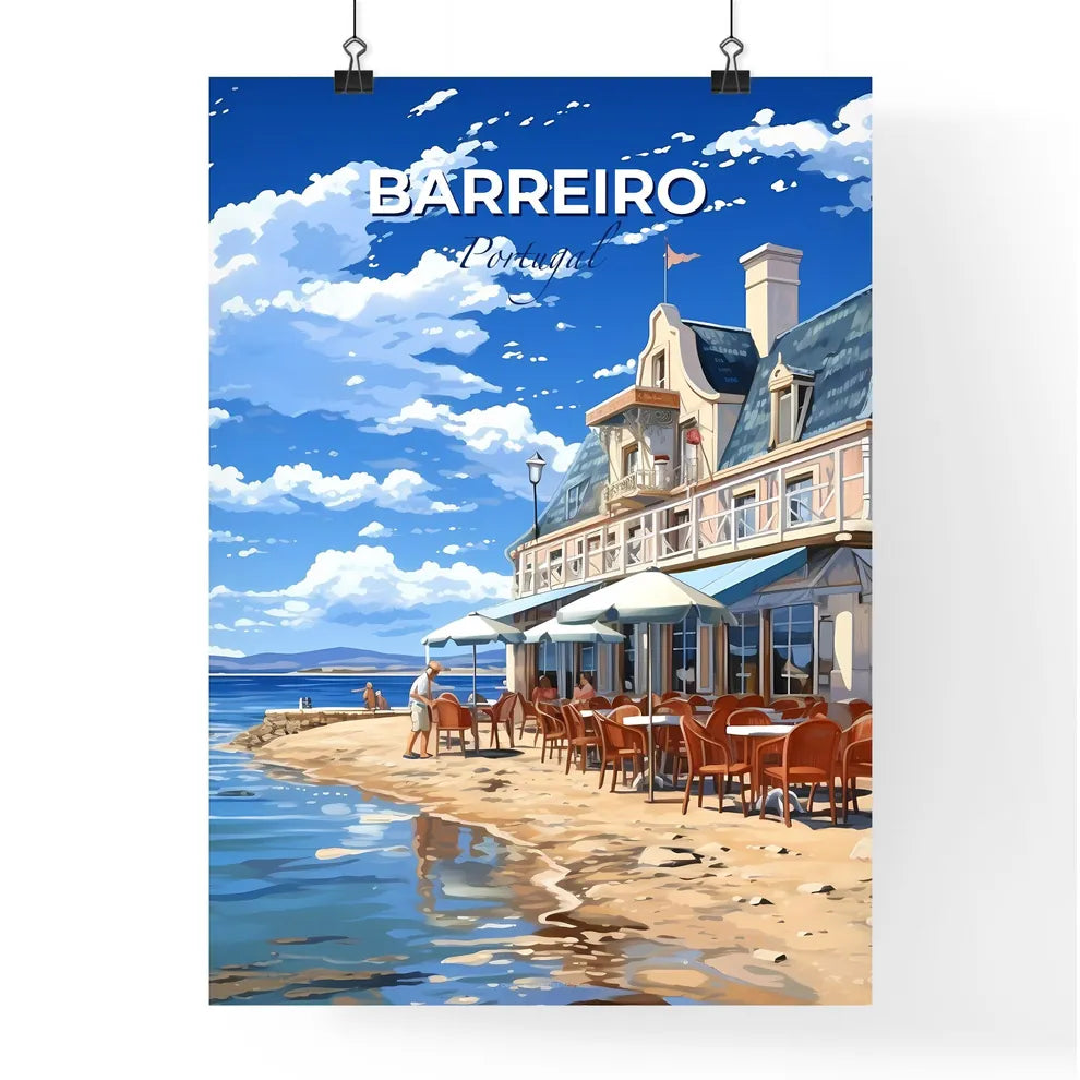 Barreiro, Portugal, A Poster of a building with tables and chairs on a beach Default Title