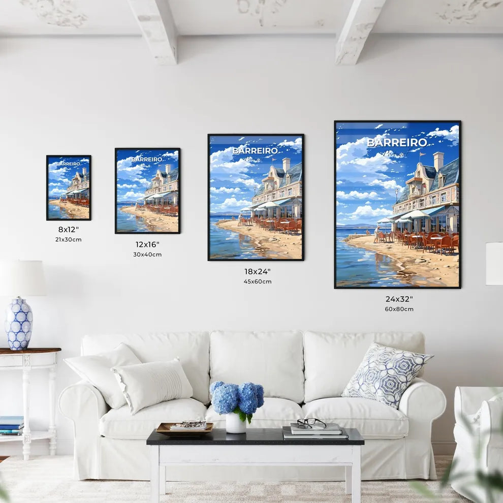 Barreiro, Portugal, A Poster of a building with tables and chairs on a beach Default Title
