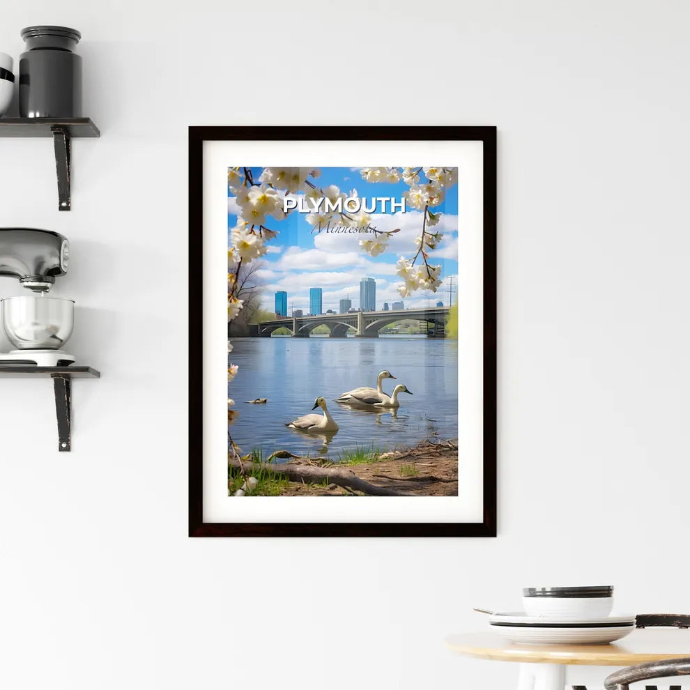 Plymouth, Minnesota, A Poster of a group of ducks swimming in a lake with a bridge in the background Default Title