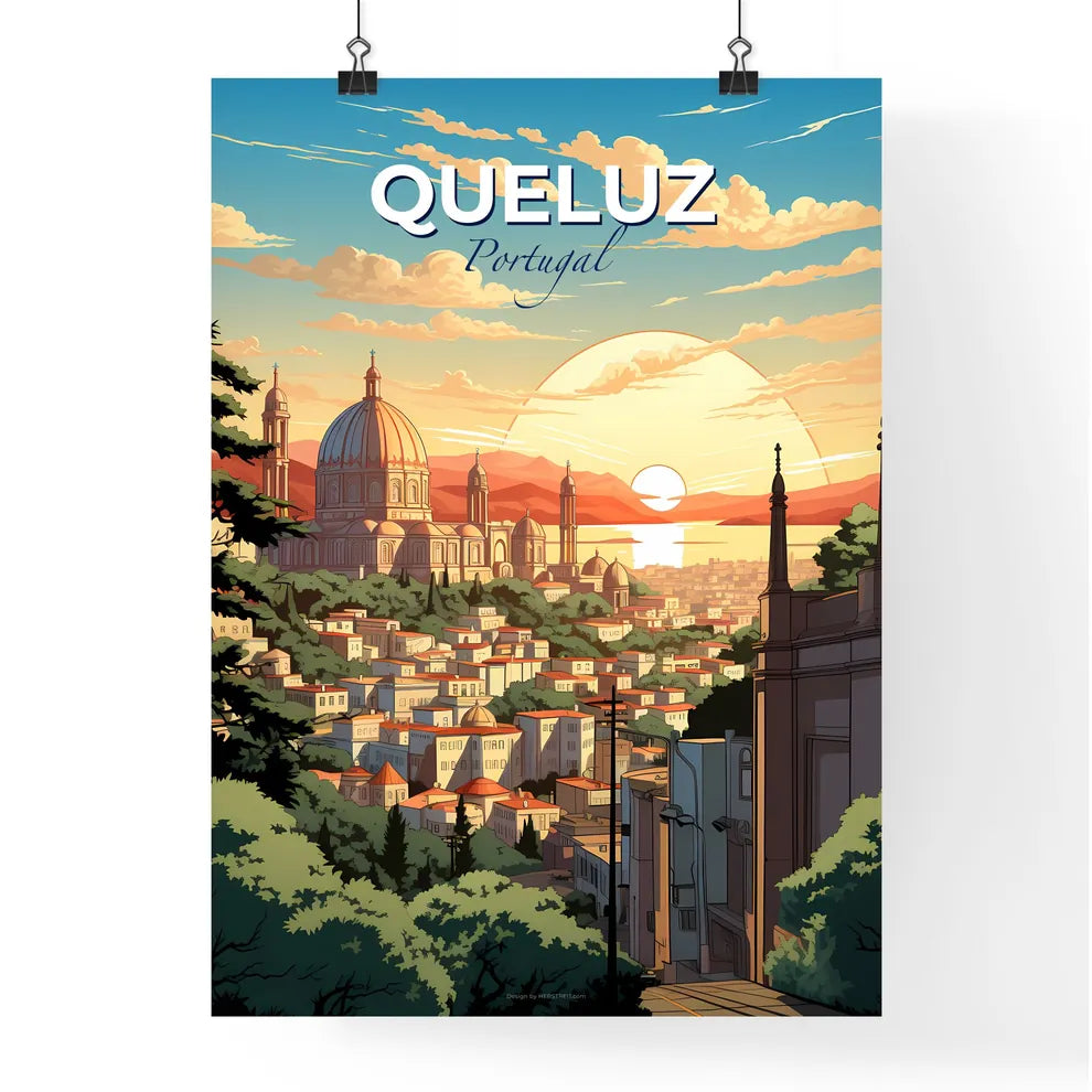 Queluz, Portugal, A Poster of a city with a dome and trees Default Title