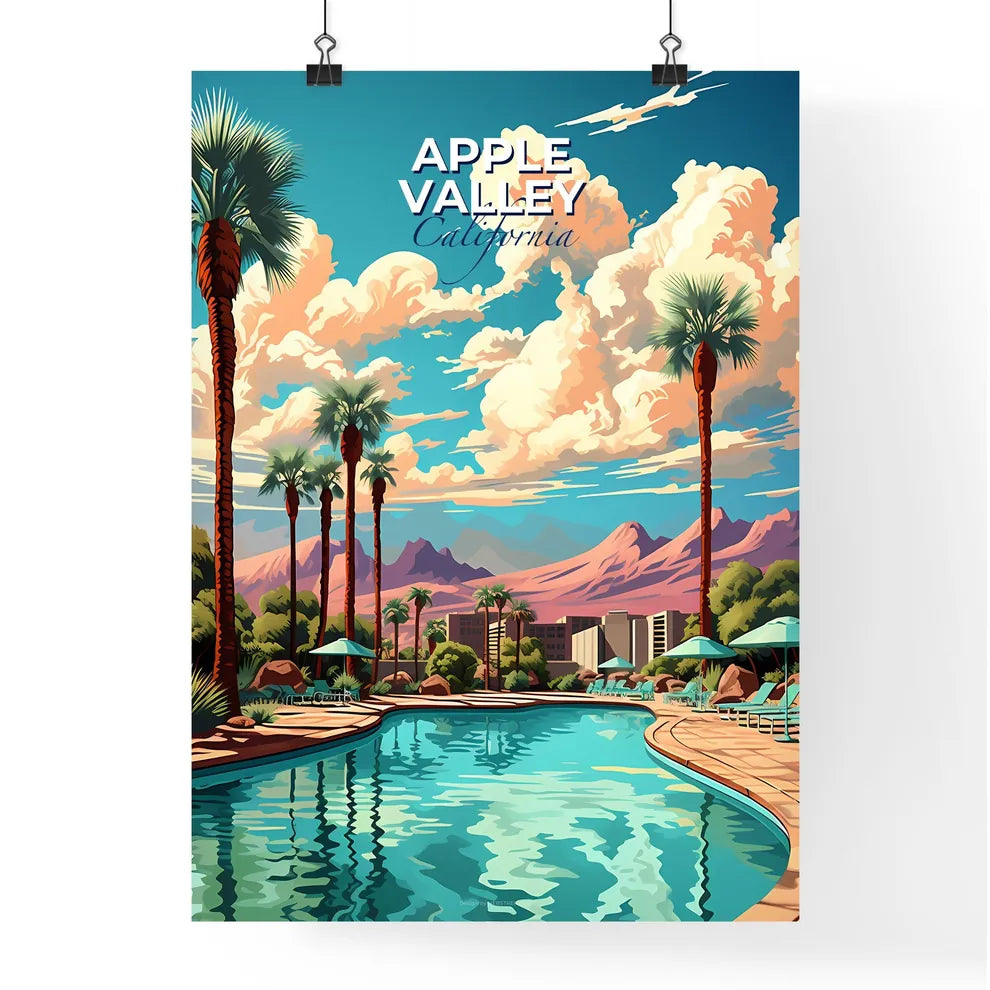 Apple Valley, California, A Poster of a pool with palm trees and mountains in the background Default Title