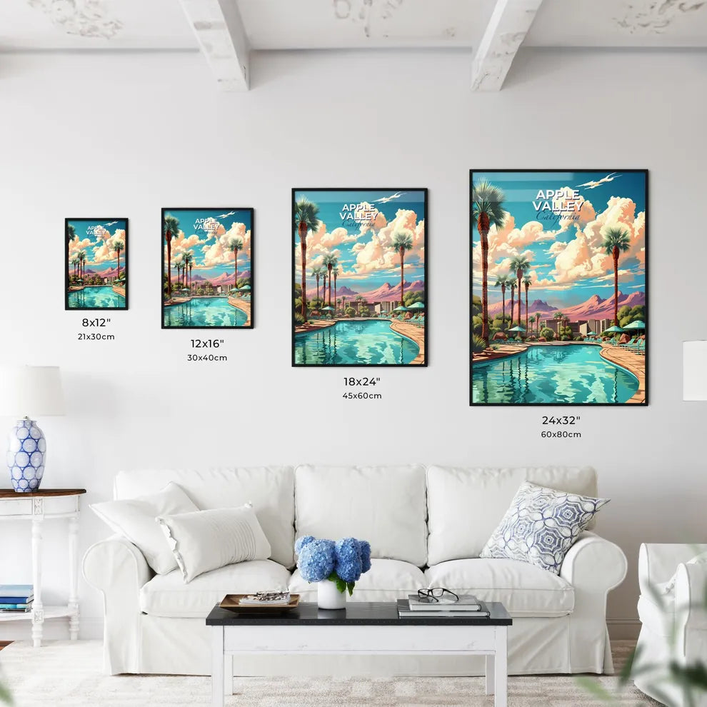 Apple Valley, California, A Poster of a pool with palm trees and mountains in the background Default Title