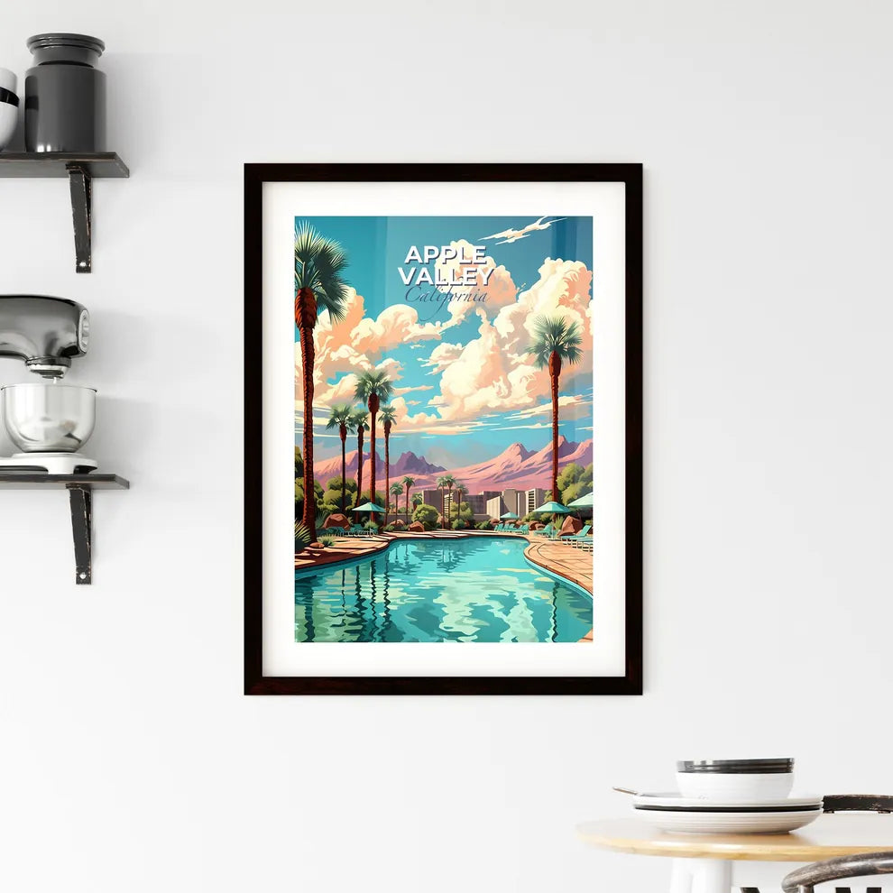 Apple Valley, California, A Poster of a pool with palm trees and mountains in the background Default Title
