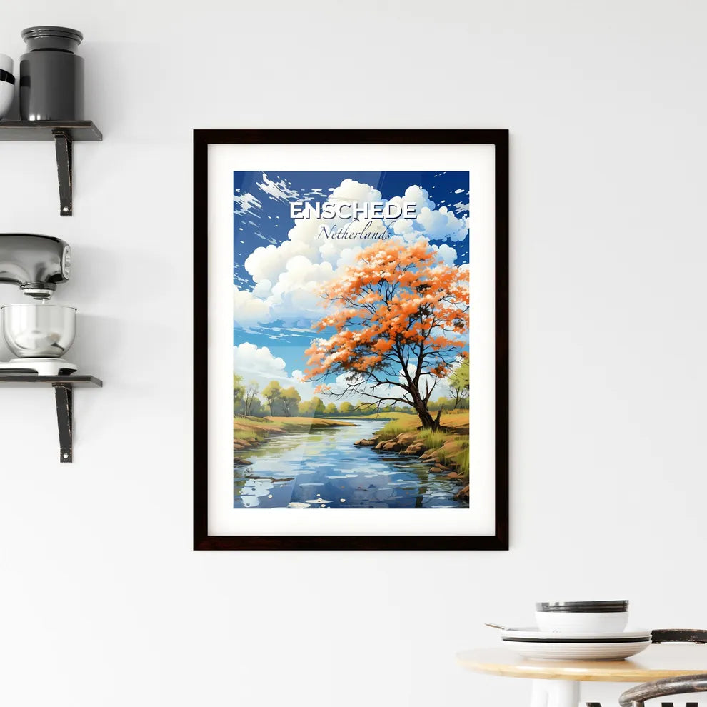 Enschede, Netherlands, A Poster of a river with a tree and grass and blue sky Default Title