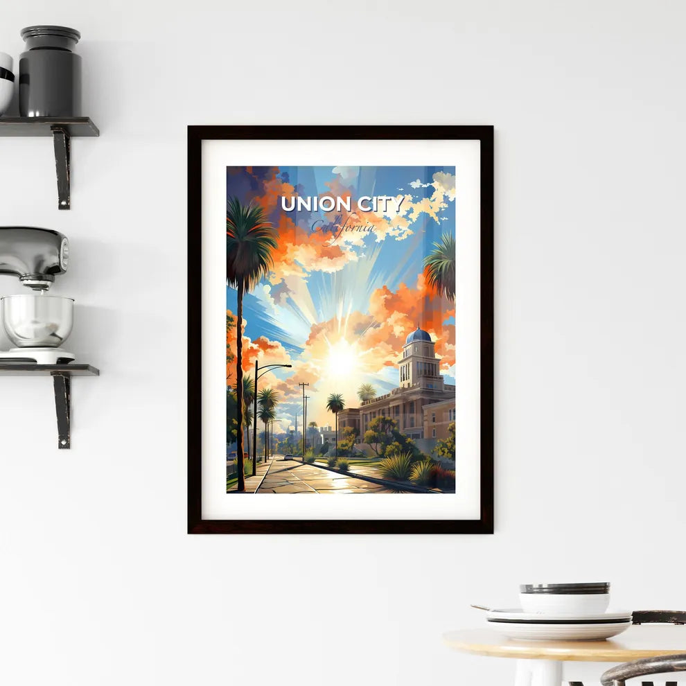 Union City, California, A Poster of a building with palm trees and a street with a building in the background Default Title