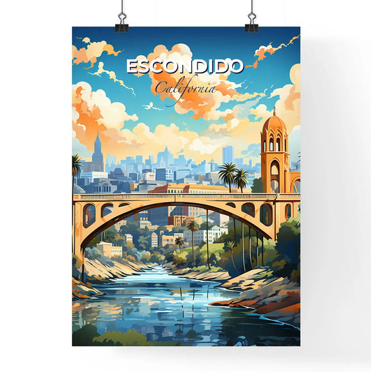 Escondido, California, A Poster of a bridge over a river with trees and a city in the background Default Title