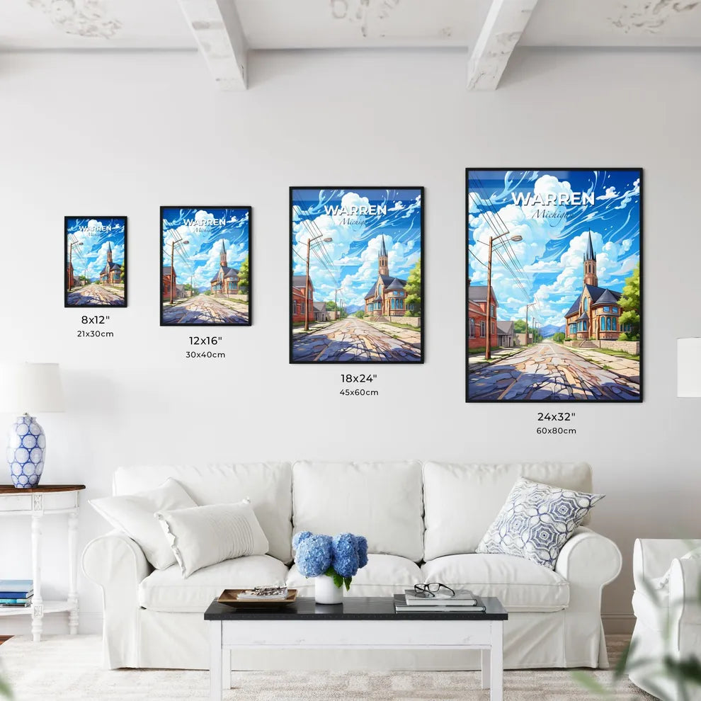Warren, Michigan, A Poster of a street with houses and a church Default Title