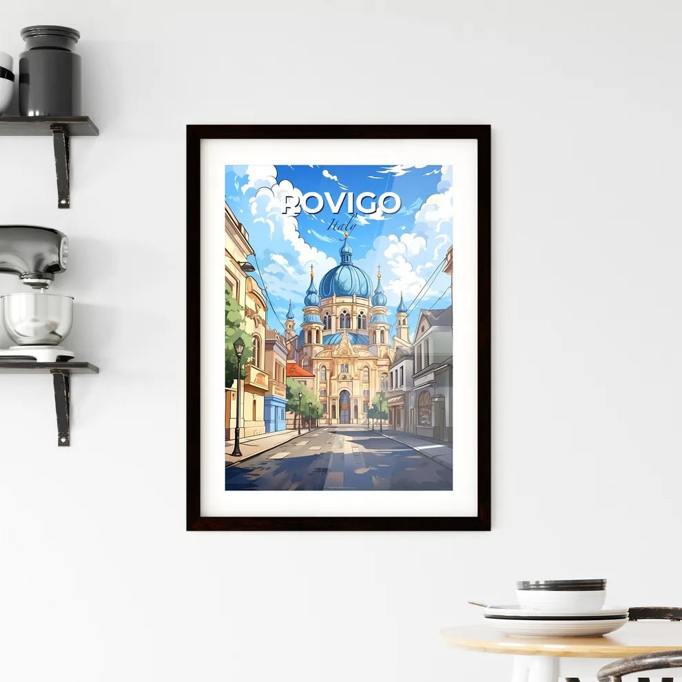 Rovigo, Italy, A Poster of a street with a large building and a blue dome Default Title