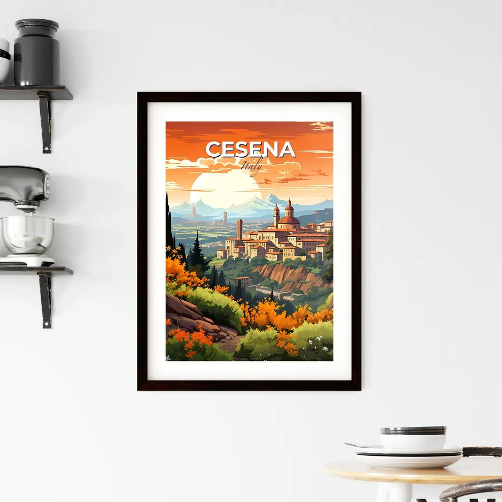 Cesena, Italy, A Poster of a landscape of a town with trees and mountains Default Title