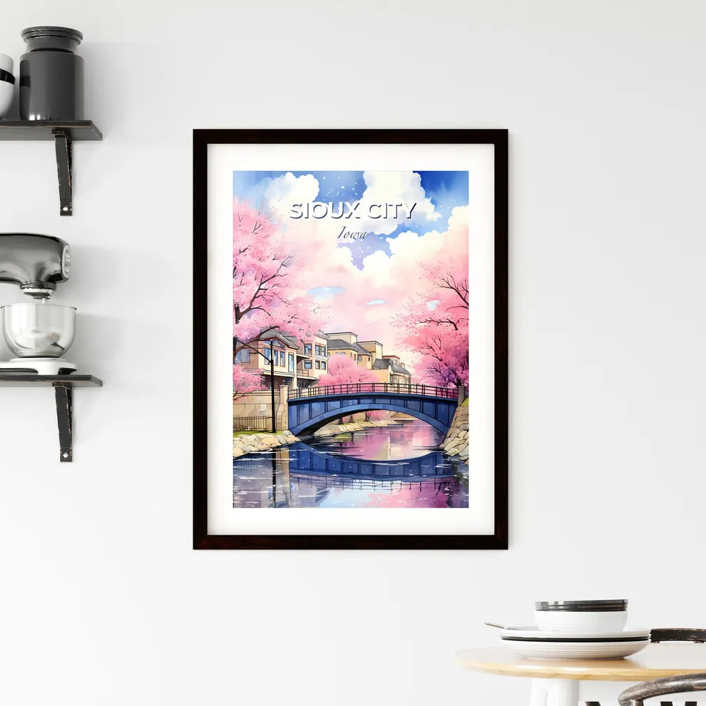 Sioux City, Iowa, A Poster of a bridge over a river with pink trees Default Title