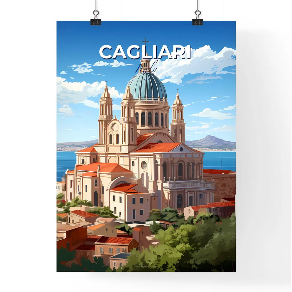 Cagliari, Italy, A Poster of a large building with a dome and a blue roof Default Title