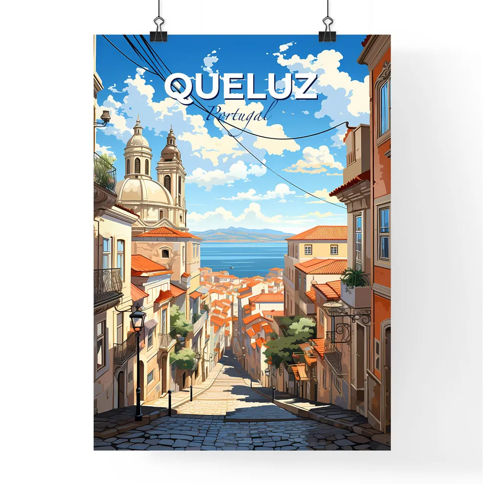 Queluz, Portugal, A Poster of a street with buildings and a body of water Default Title