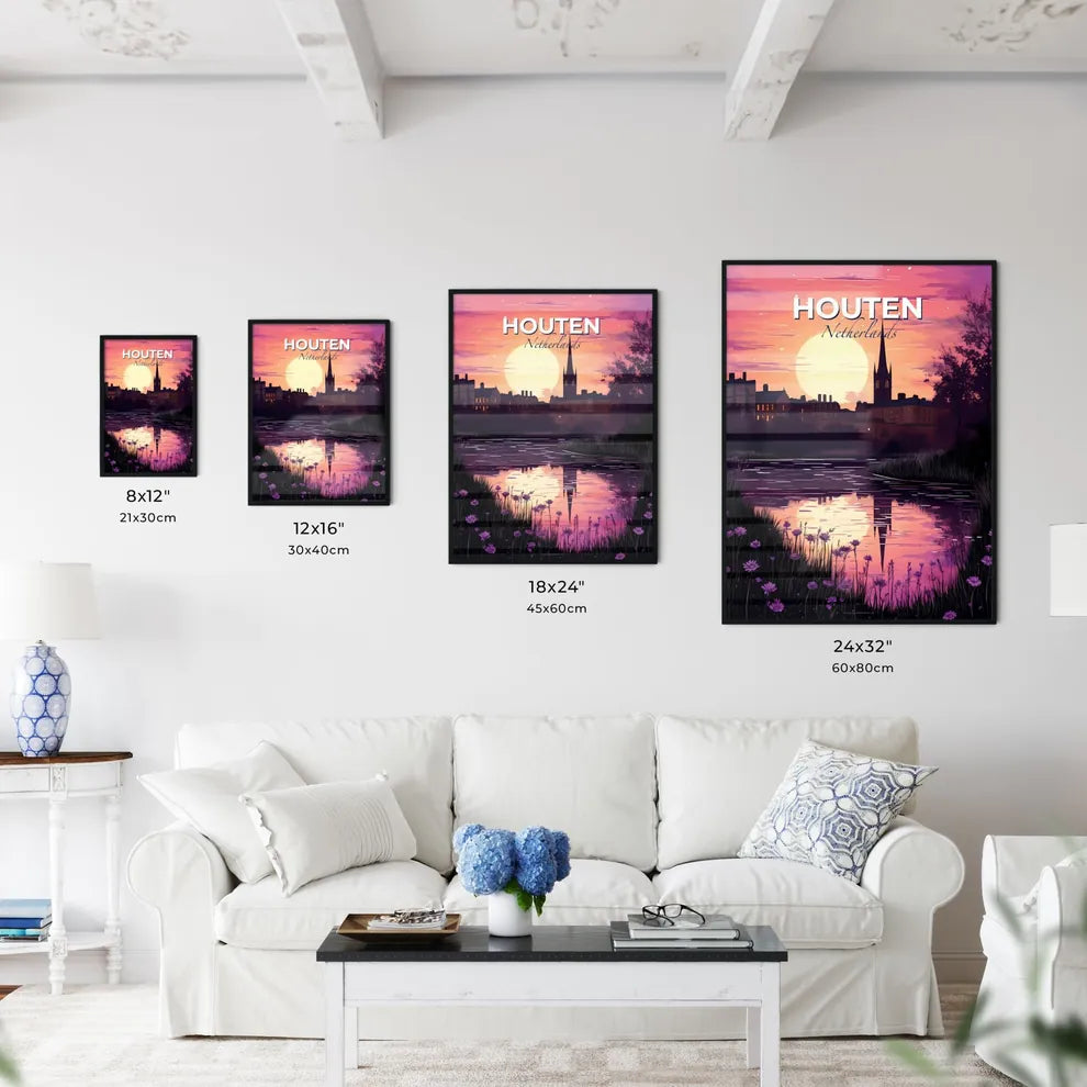 Houten, Netherlands, A Poster of a sunset over a river with a city in the background Default Title