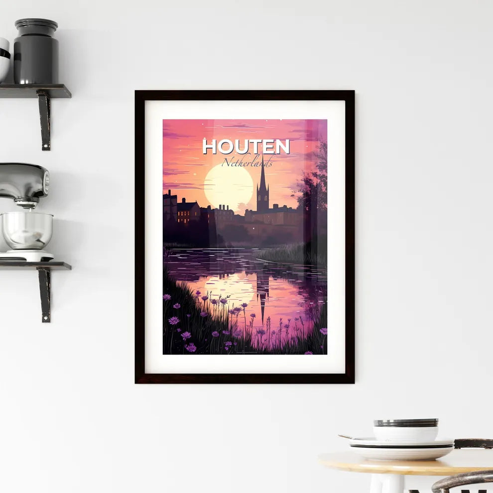 Houten, Netherlands, A Poster of a sunset over a river with a city in the background Default Title