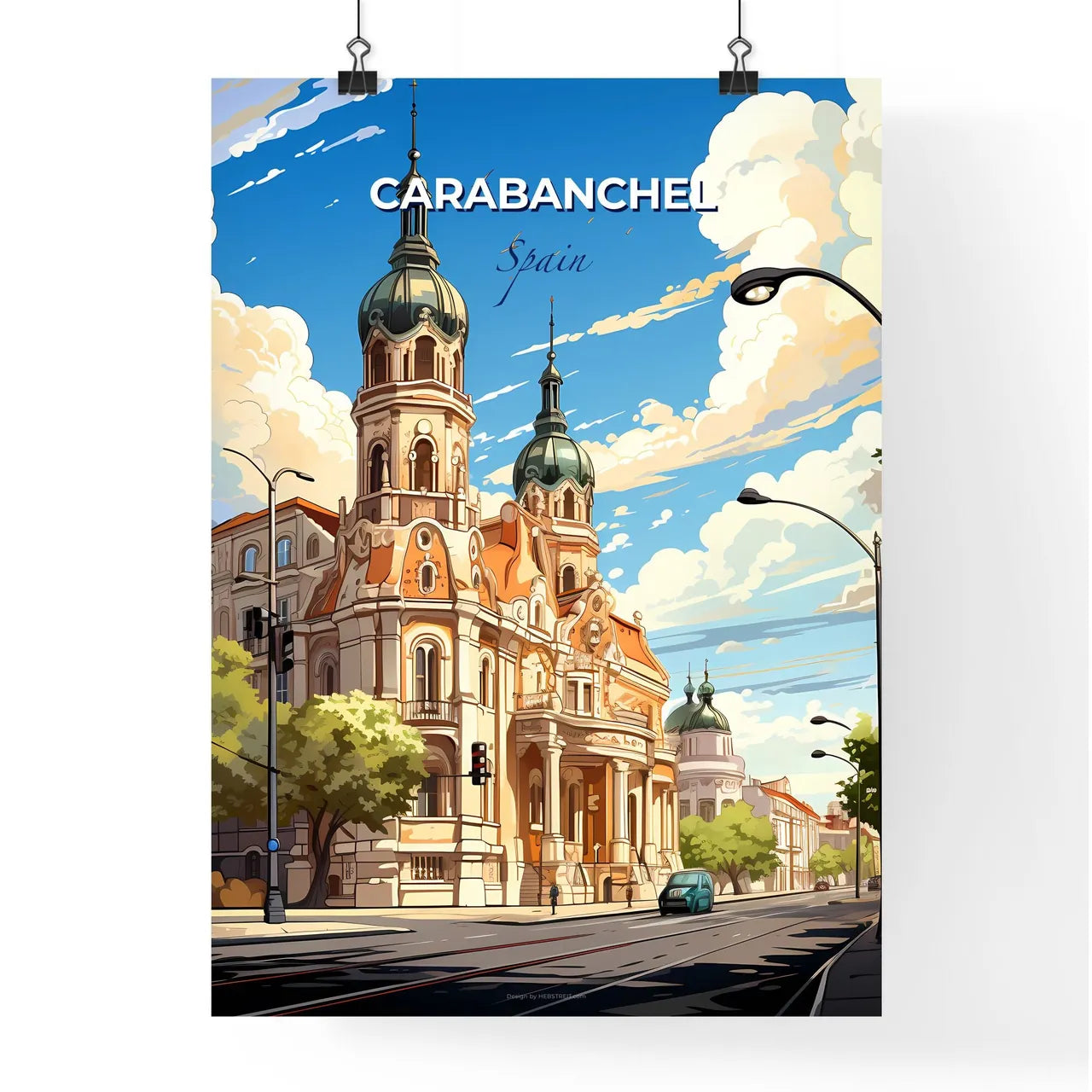 Carabanchel, Spain, A Poster of a building with a tower and a street light Default Title