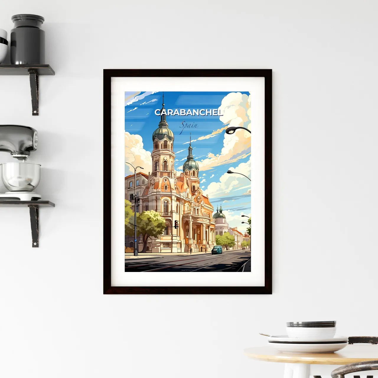 Carabanchel, Spain, A Poster of a building with a tower and a street light Default Title