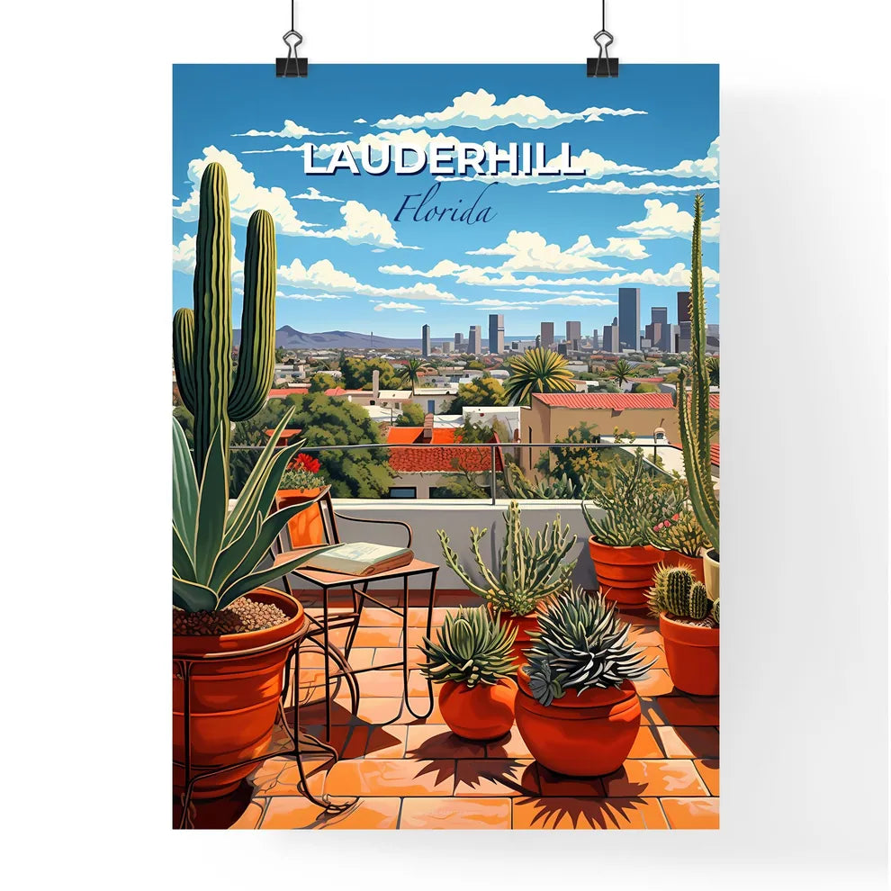 Lauderhill, Florida, A Poster of a rooftop patio with cactuses and a city in the background Default Title