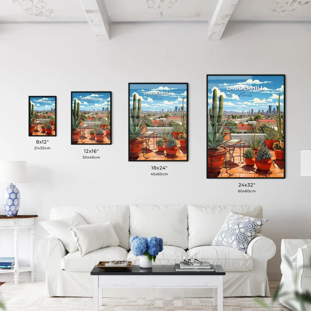 Lauderhill, Florida, A Poster of a rooftop patio with cactuses and a city in the background Default Title