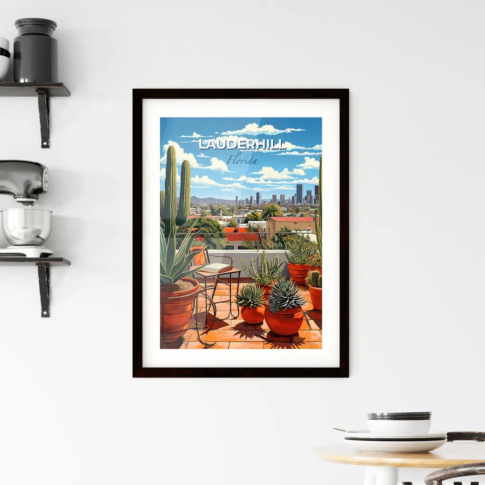 Lauderhill, Florida, A Poster of a rooftop patio with cactuses and a city in the background Default Title