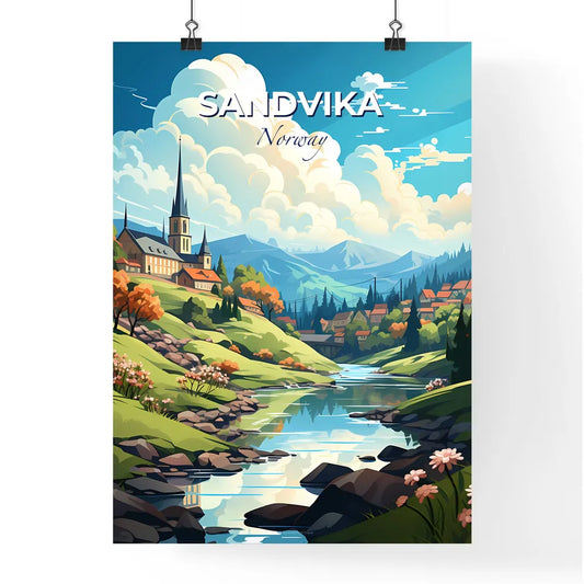 Sandvika, Norway, A Poster of a river running through a village Default Title
