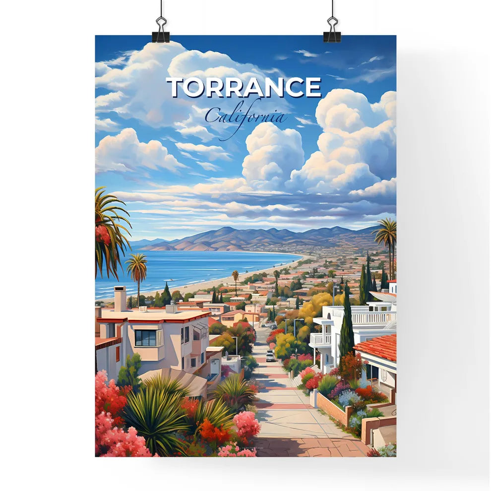 Torrance, California, A Poster of a street with houses and palm trees and a beach Default Title