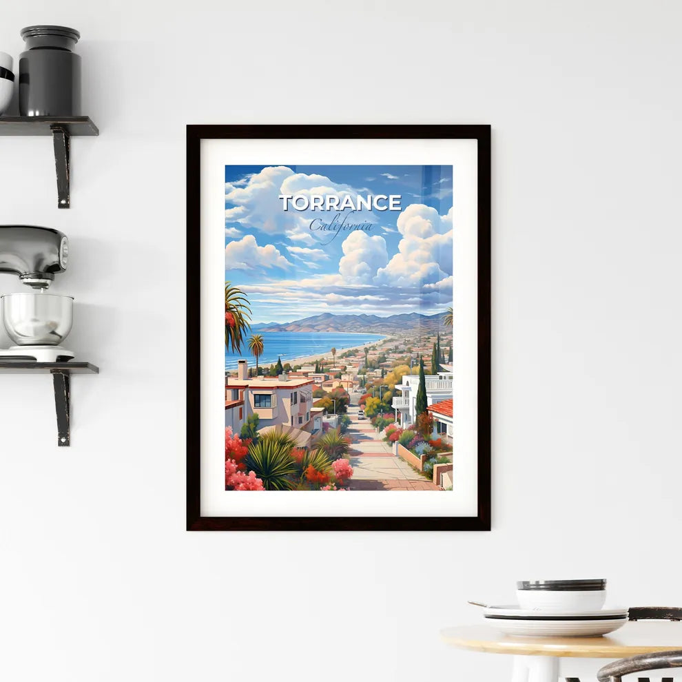 Torrance, California, A Poster of a street with houses and palm trees and a beach Default Title