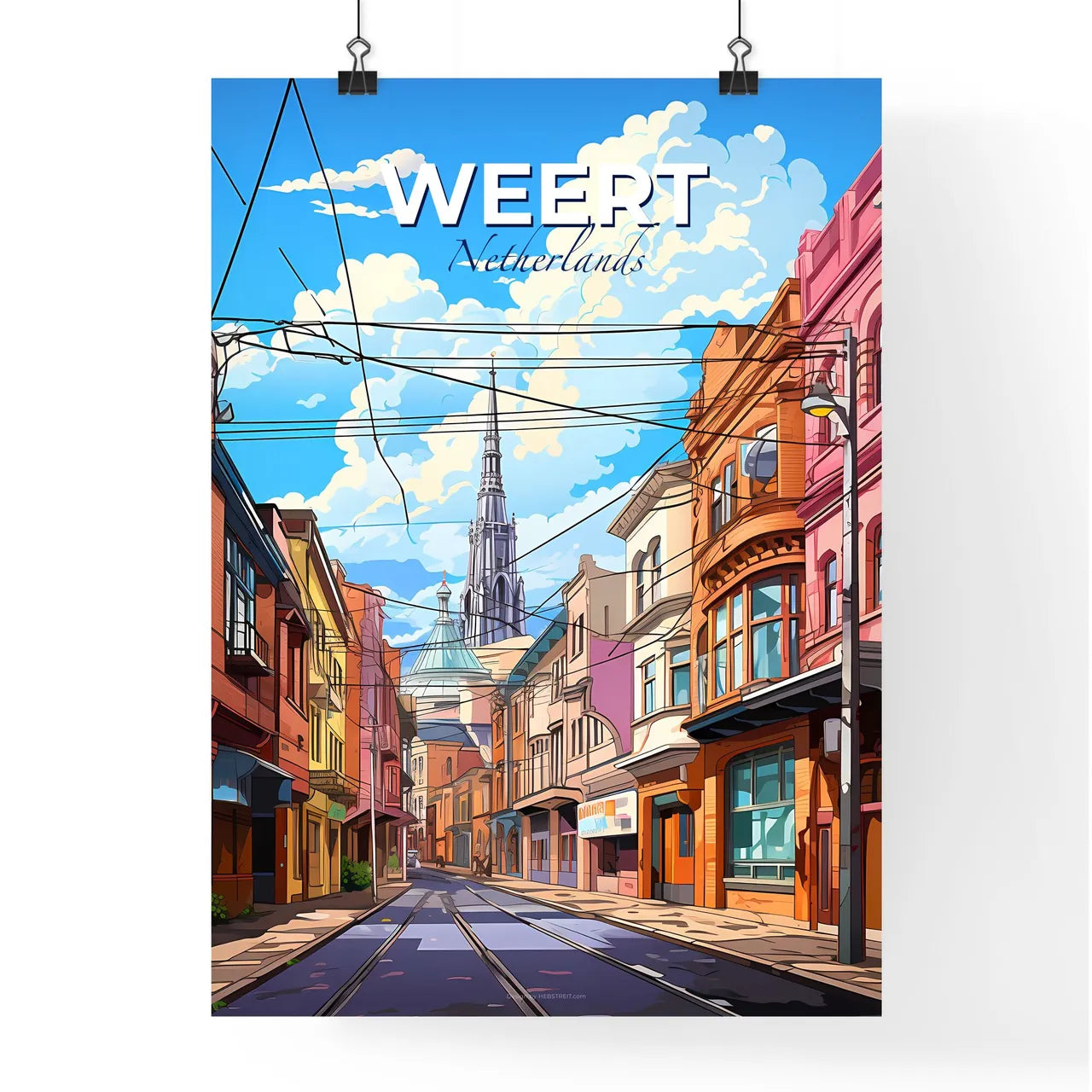 Weert, Netherlands, A Poster of a street with buildings and a tower in the background Default Title