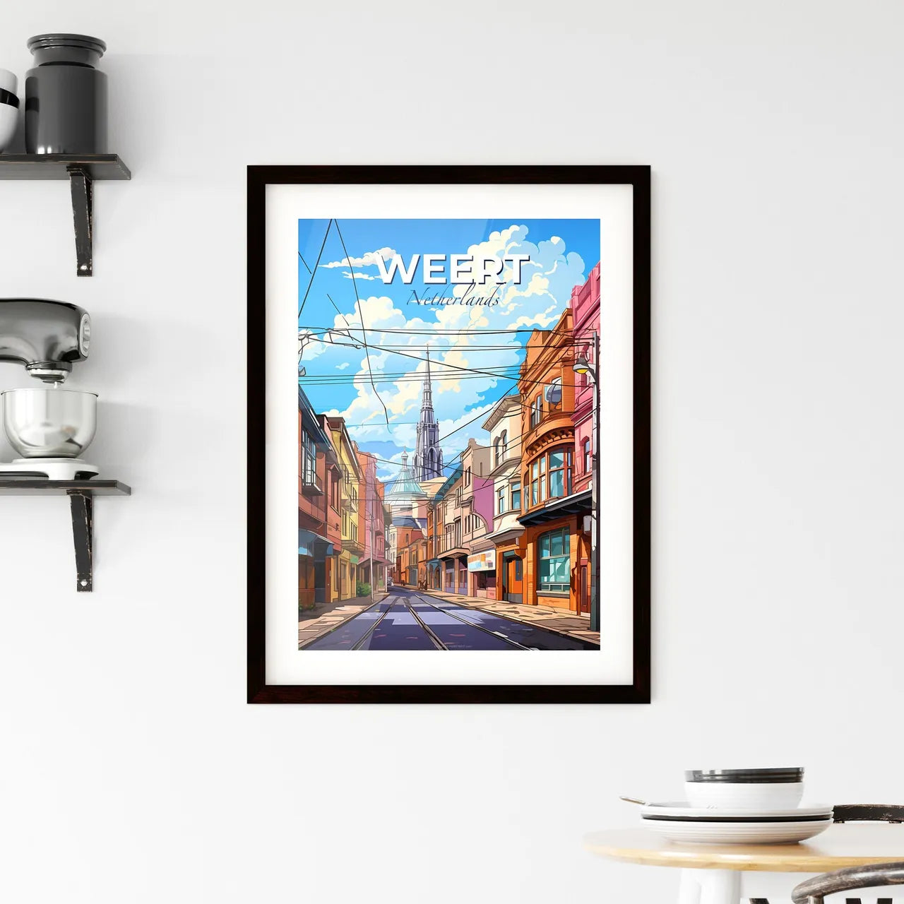 Weert, Netherlands, A Poster of a street with buildings and a tower in the background Default Title