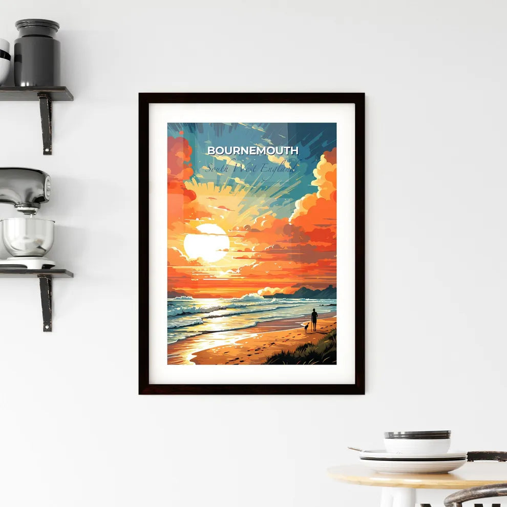 Bournemouth, South West England, A Poster of a person walking a dog on a beach Default Title