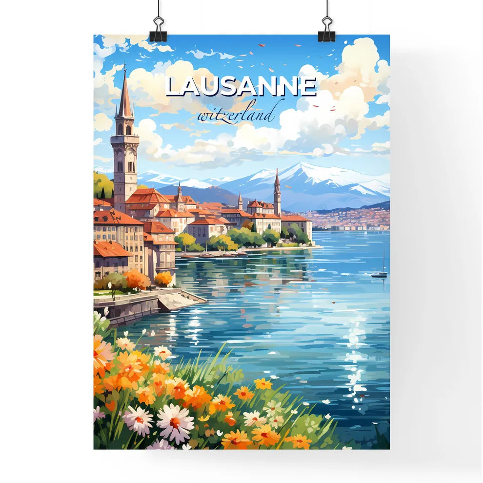 Lausanne, witzerland, A Poster of a water next to a city Default Title