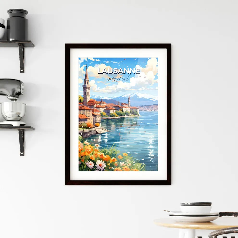 Lausanne, witzerland, A Poster of a water next to a city Default Title