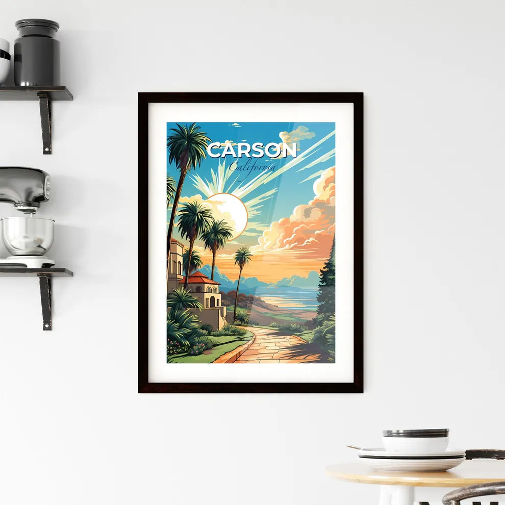 Carson, California, A Poster of a landscape with a house and palm trees Default Title