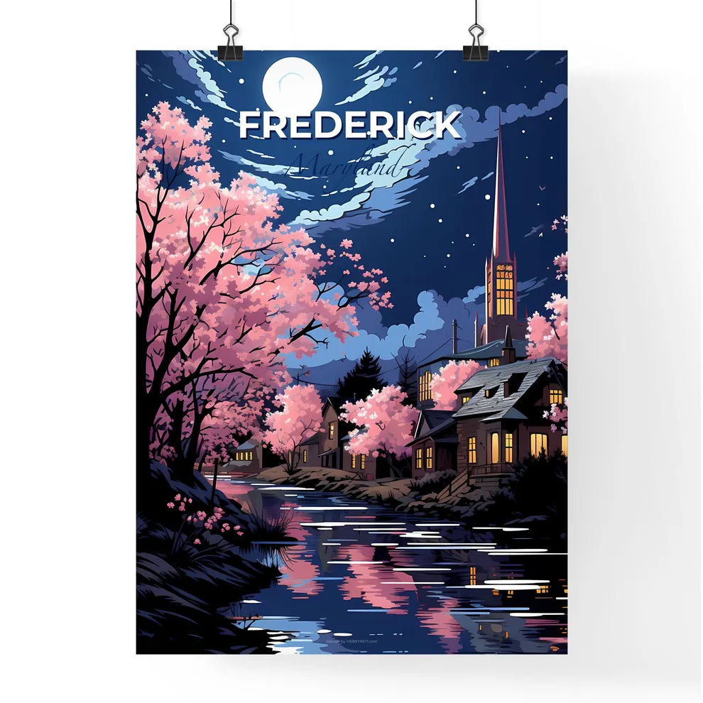Frederick, Maryland, A Poster of a river with trees and a church in the background Default Title