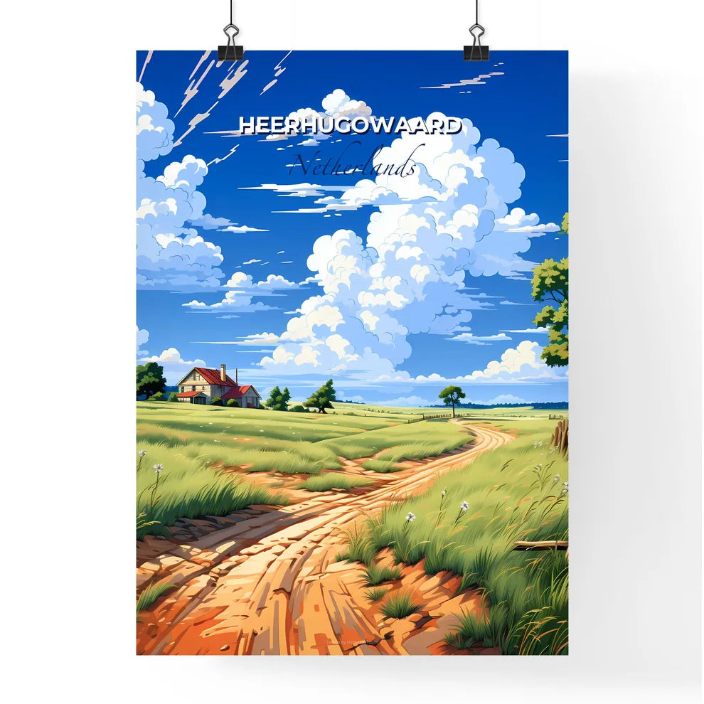 Heerhugowaard, Netherlands, A Poster of a dirt road through a field with trees and a house Default Title
