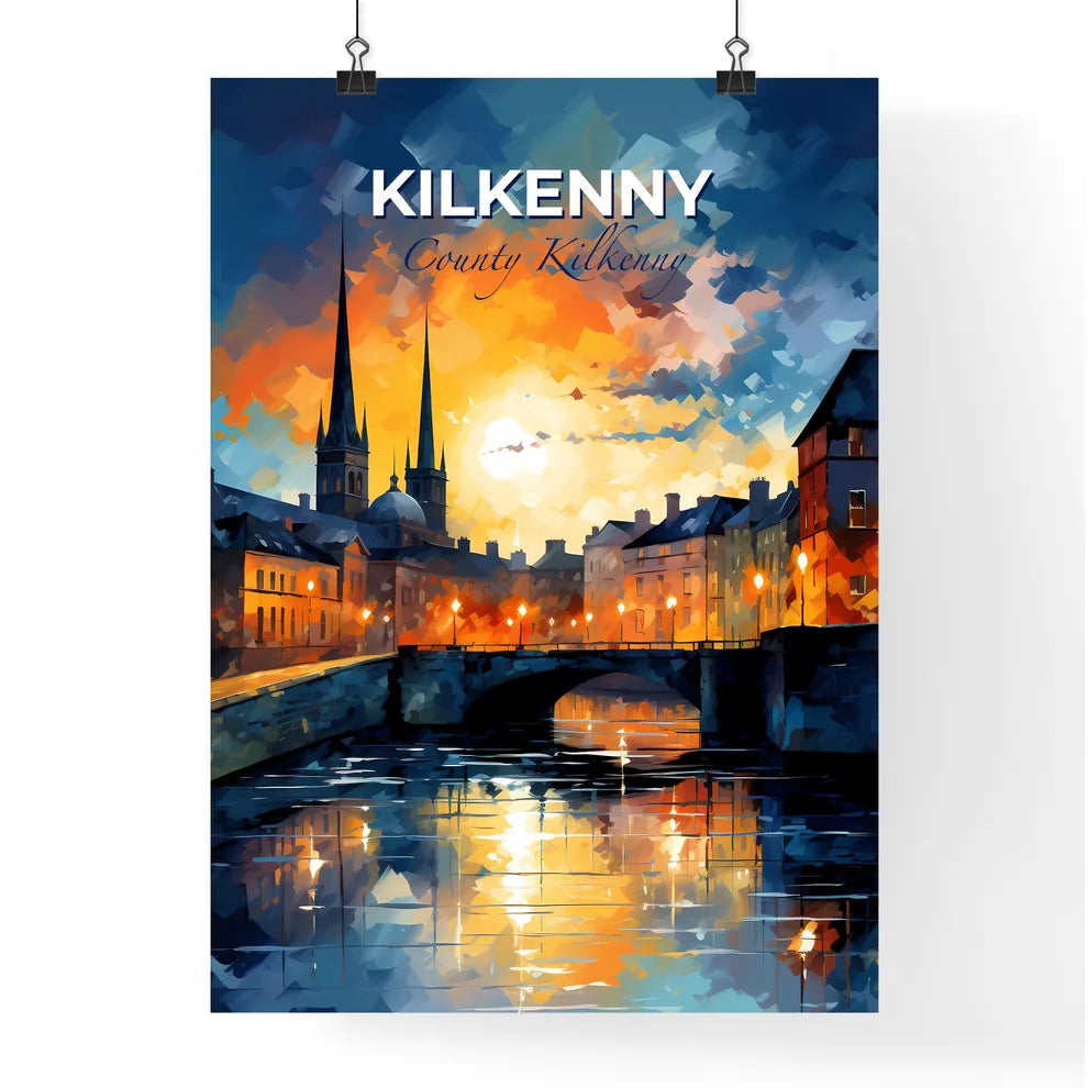 Kilkenny, County Kilkenny, A Poster of a bridge over a river with buildings and a bridge in the background Default Title
