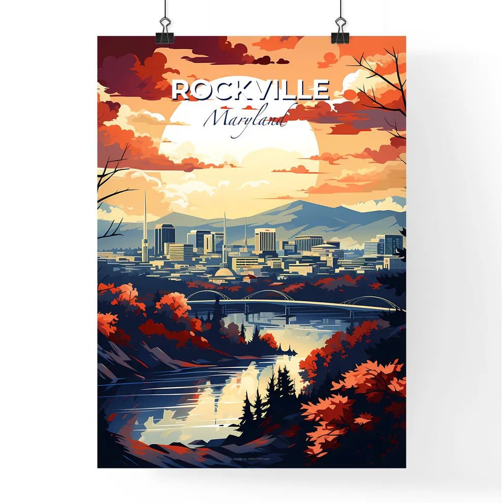 Rockville, Maryland, A Poster of a river with trees and a city in the background Default Title