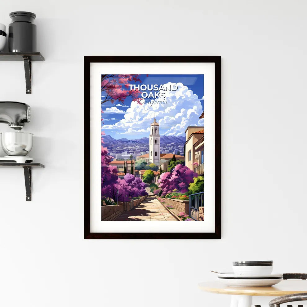 Thousand Oaks, California, A Poster of a street with trees and a tower in the background Default Title
