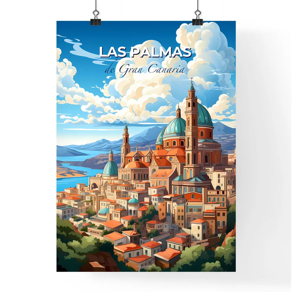 Las Palmas, de Gran Canaria, A Poster of a city with a large building and mountains in the background Default Title