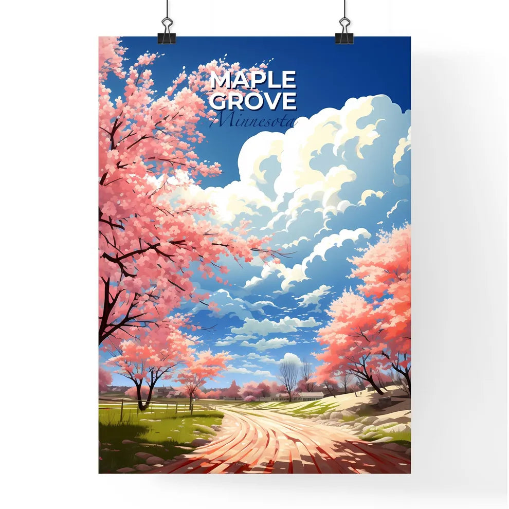 Maple Grove, Minnesota, A Poster of a road with pink trees and blue sky Default Title