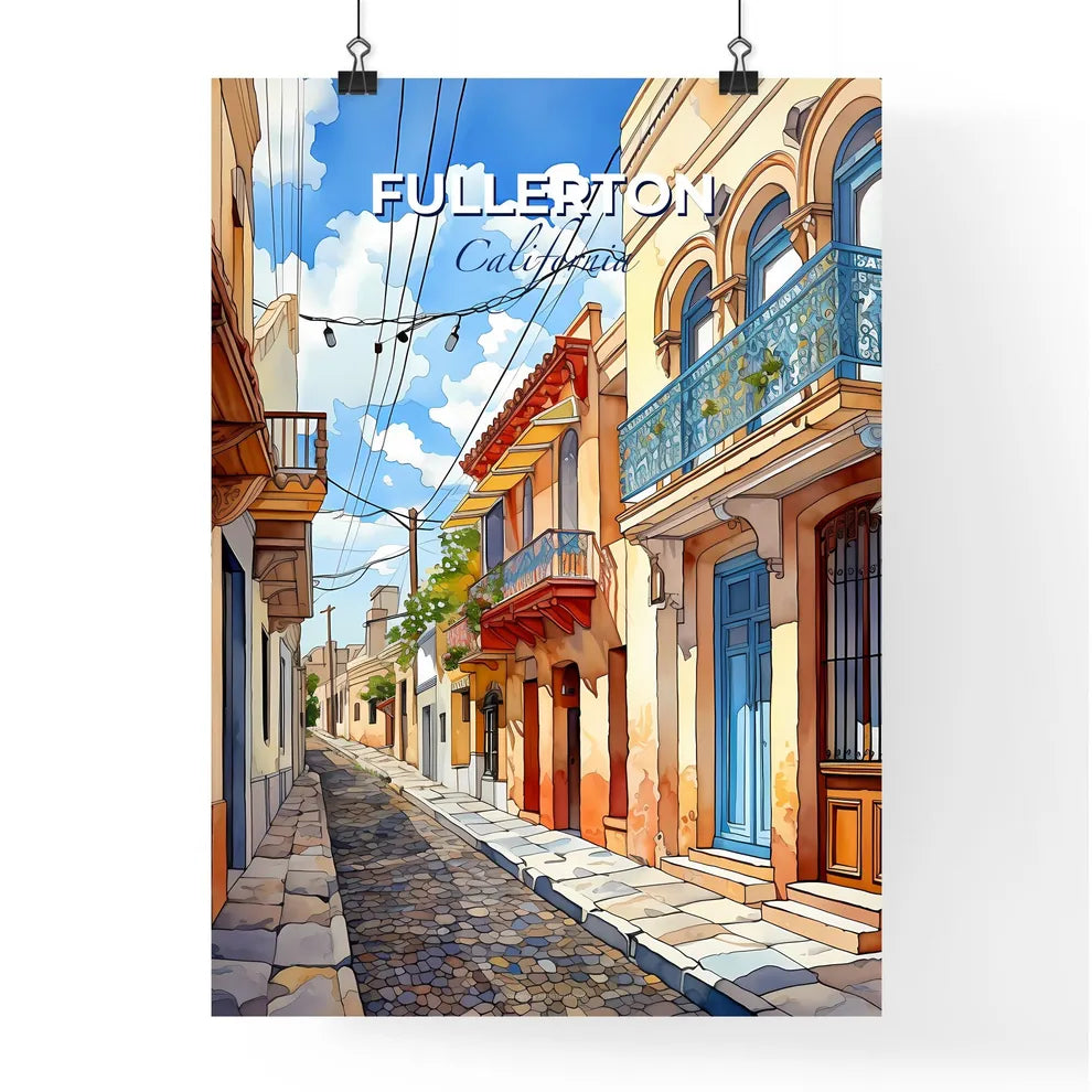 Fullerton, California, A Poster of a street with buildings and a blue sky Default Title