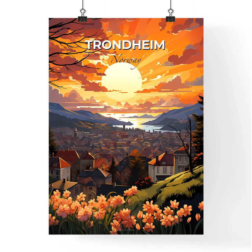 Trondheim, Norway, A Poster of a sunset over a town Default Title