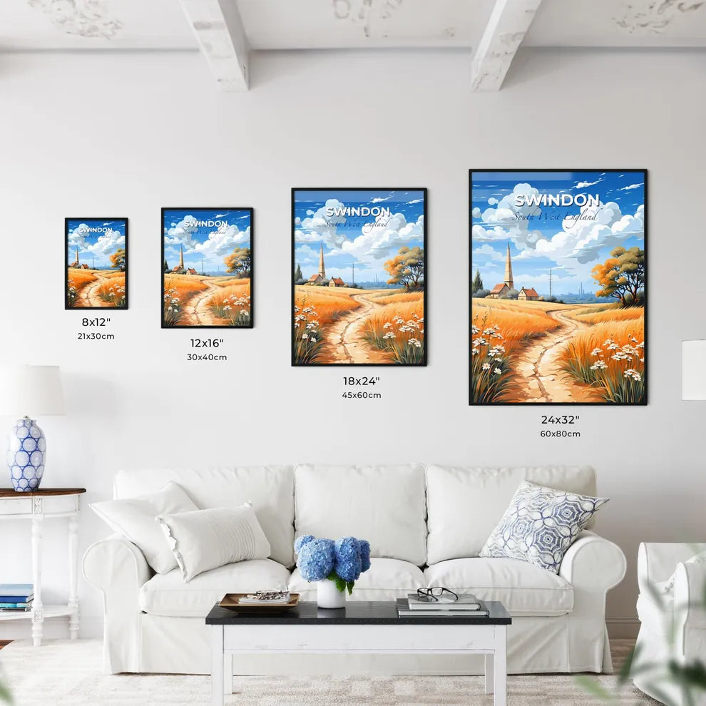 Swindon, South West England, A Poster of a painting of a road through a field of grass and flowers Default Title