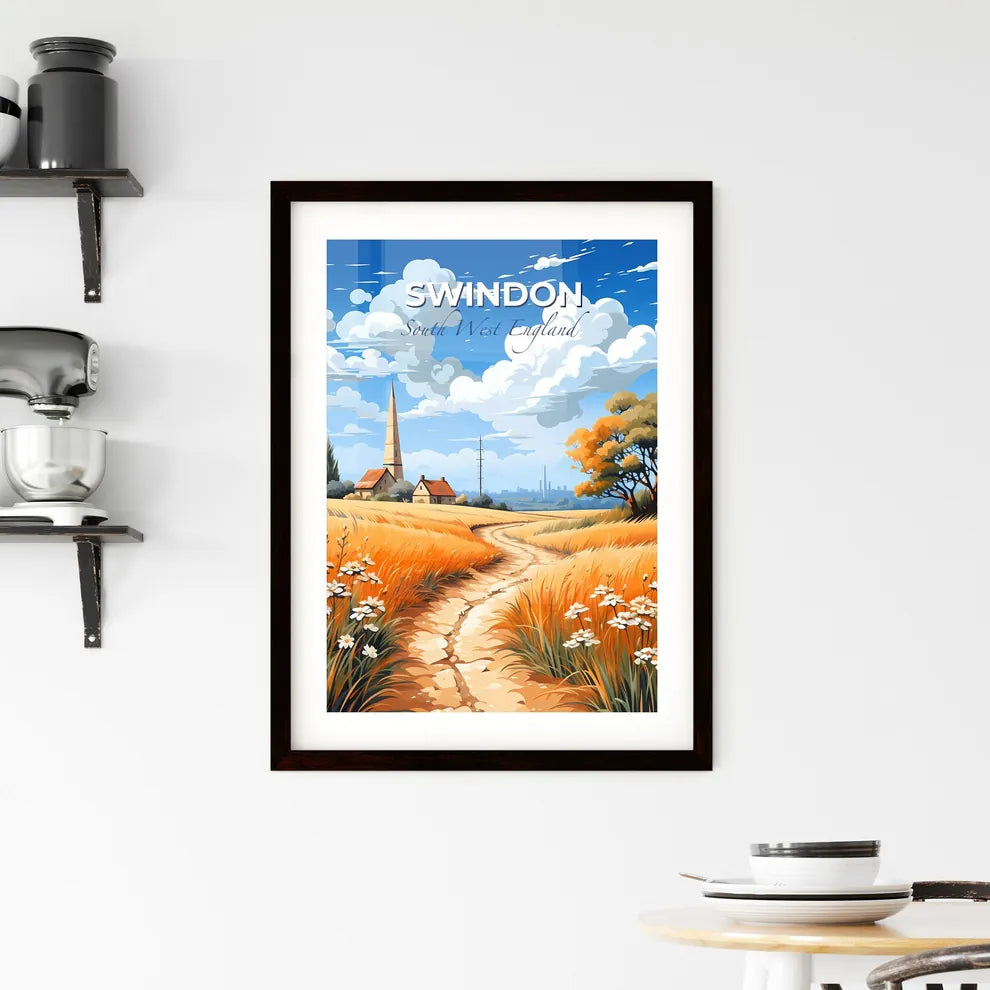 Swindon, South West England, A Poster of a painting of a road through a field of grass and flowers Default Title