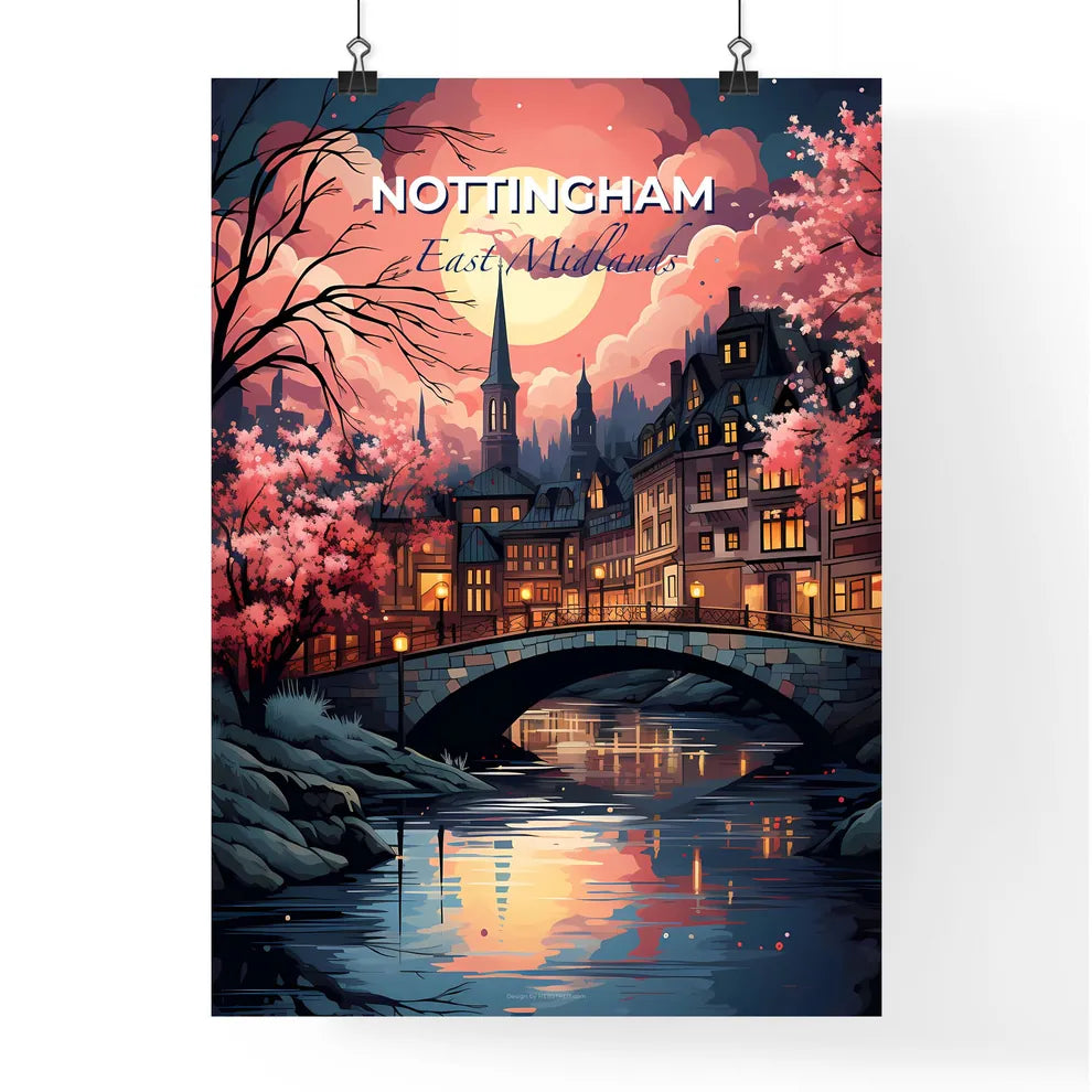 Nottingham, East Midlands, A Poster of a bridge over a river with trees and buildings Default Title