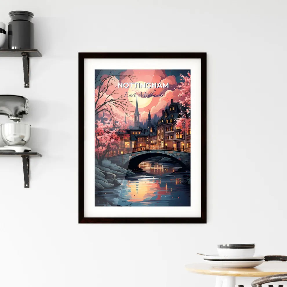 Nottingham, East Midlands, A Poster of a bridge over a river with trees and buildings Default Title