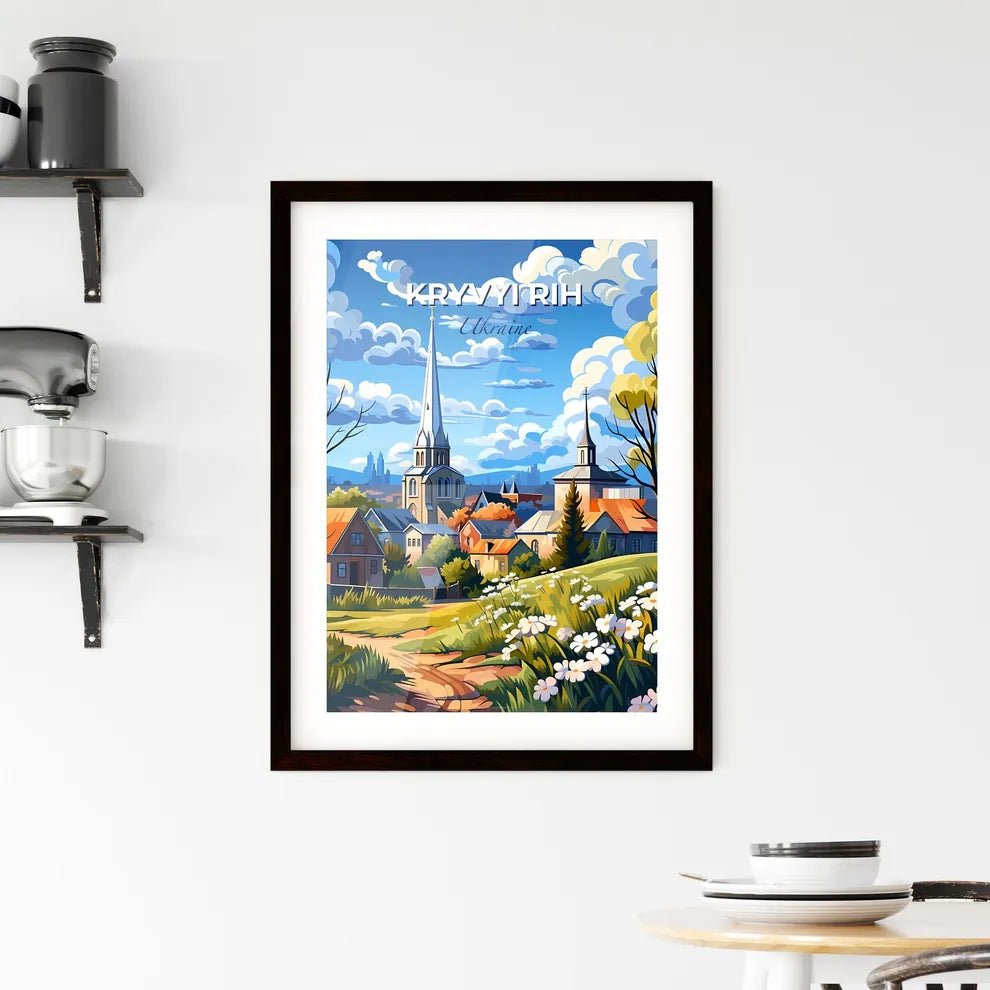 Kryvyi Rih, Ukraine, A Poster of a painting of a village with a church and trees Default Title
