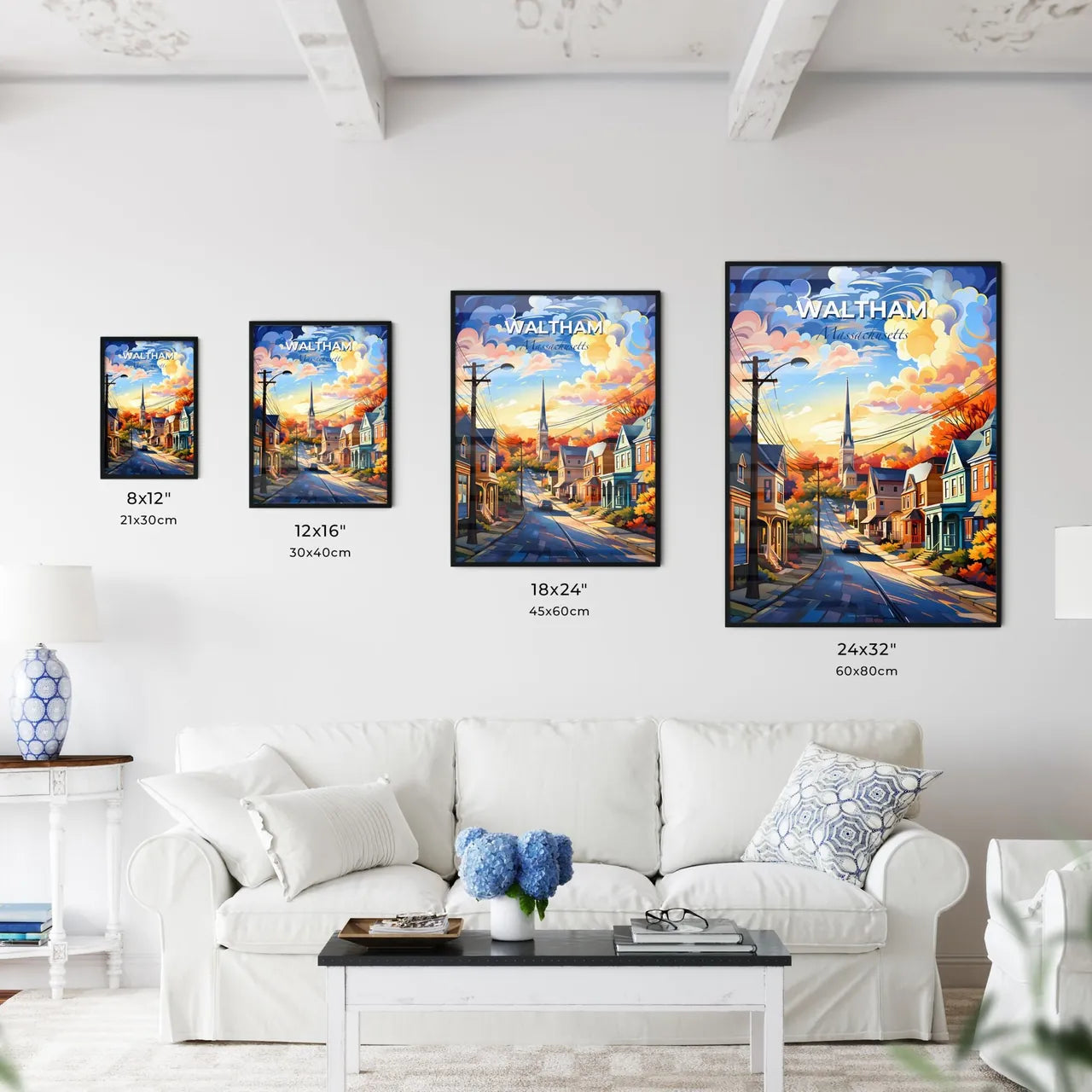 Waltham, Massachusetts, A Poster of a street with houses and a church in the background Default Title