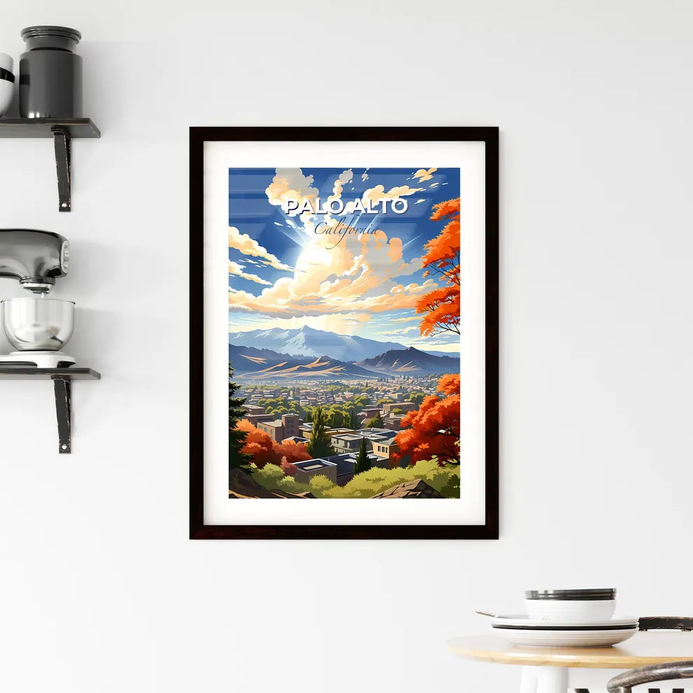 Palo Alto, California, A Poster of a landscape of a city with mountains and trees Default Title