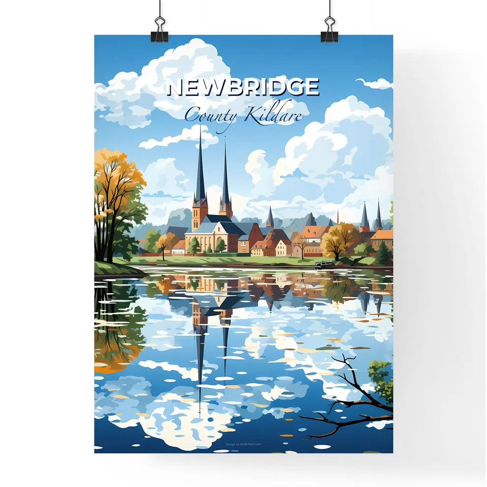 Newbridge, County Kildare, A Poster of a water view of a town with trees and a church Default Title