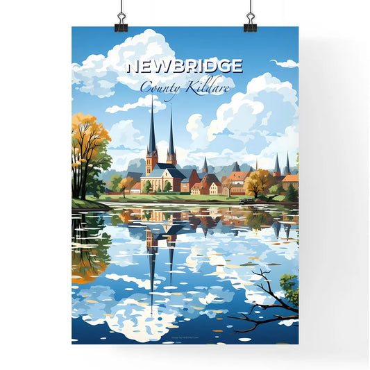 Newbridge, County Kildare, A Poster of a water view of a town with trees and a church Default Title
